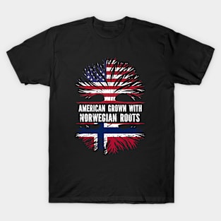 American Grown with Norwegian Roots USA Flag T-Shirt